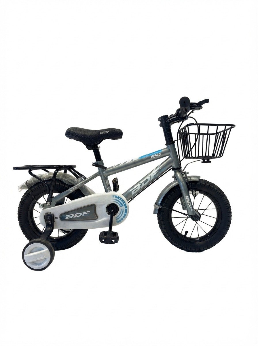 BDF 12" Silver & White Kids Bicycle with Basket