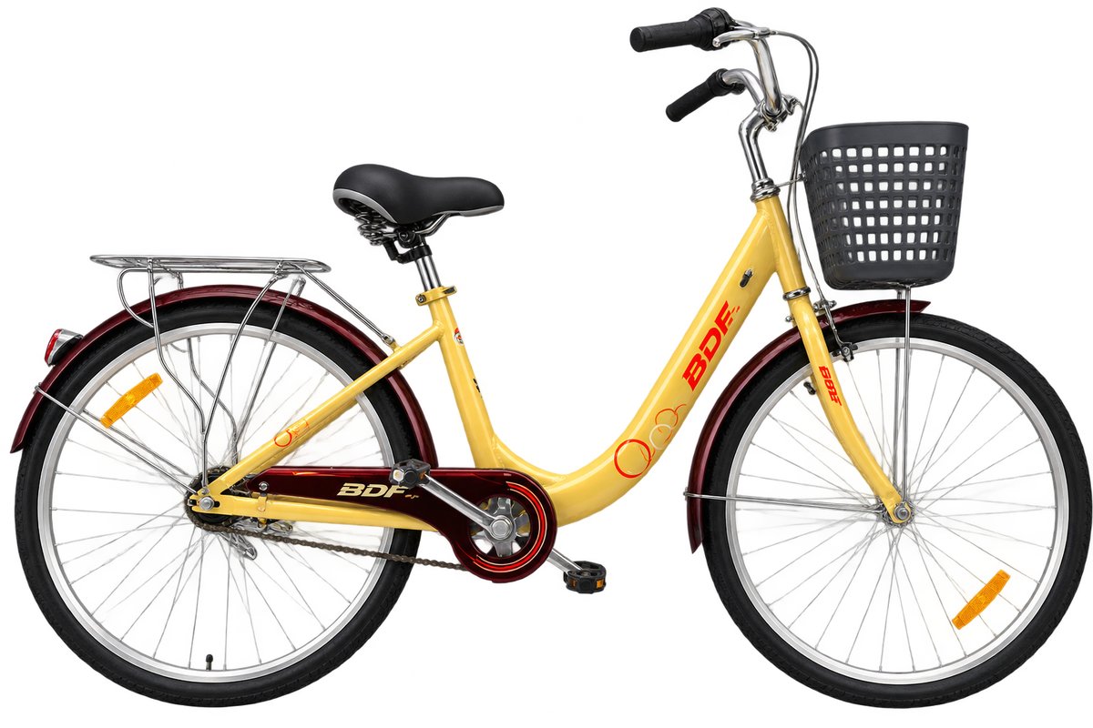 BDF 26" Beige and Maroon City Bicycle with Basket & Carrier