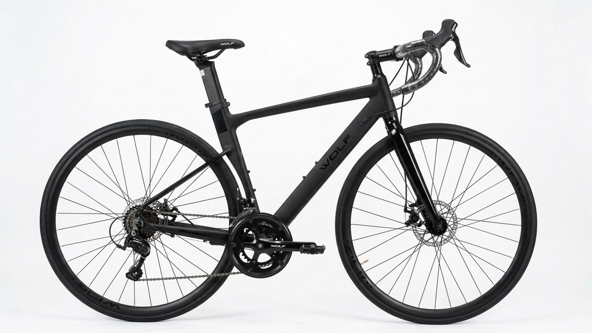 Wolf Matt Black Road Bike 14-Speed Gearing & Disc Brakes